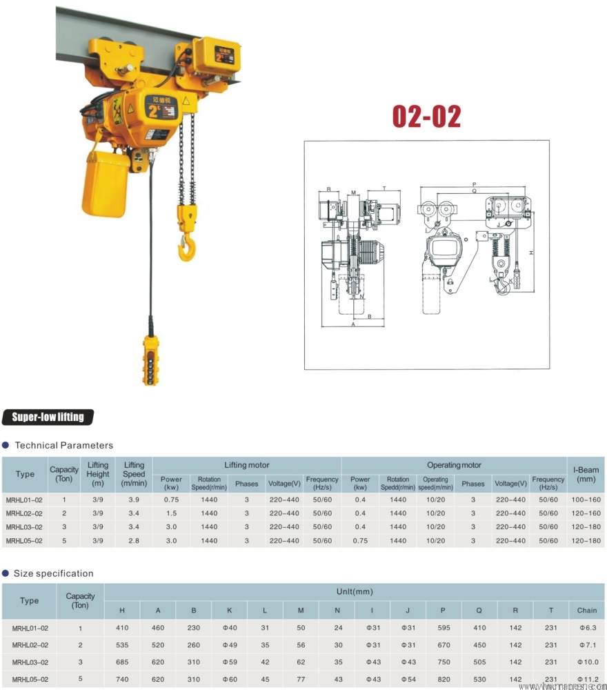 邁德銳低凈空環(huán)鏈葫蘆技術參數